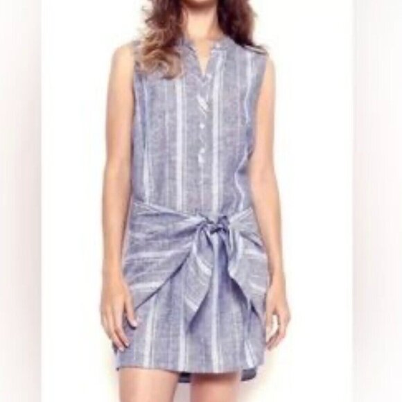 Anthropologie Drew Blue Striped Linen Blend Sleeveless Dress Womens XS - Picture 1 of 7